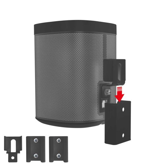 Vista lateral del soporte portable de pared Vebos para Sonos Play 1