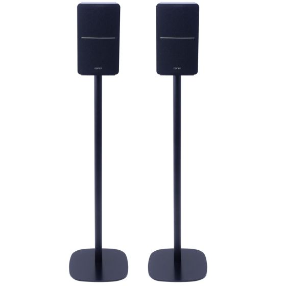 Pareja de soportes de pie Vebos con Edifier R1280 detalle